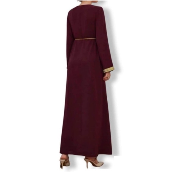 Shein Najma Plant Embroidery Tassel Belted Kaftan Caftan Modest Maxi Dress - Picture 2 of 3